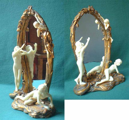 H35 - Jugendstil-Spiegel  Nymphen Altgold-Imitat