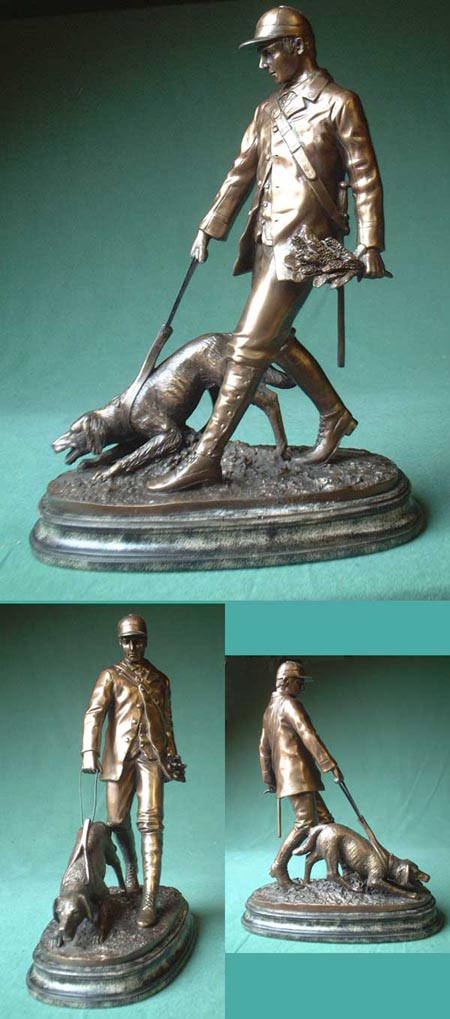H78 - Huntsman with dog, cast bronze imitation