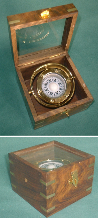 S28   Marine Kompass im Chronometer Holzkasten