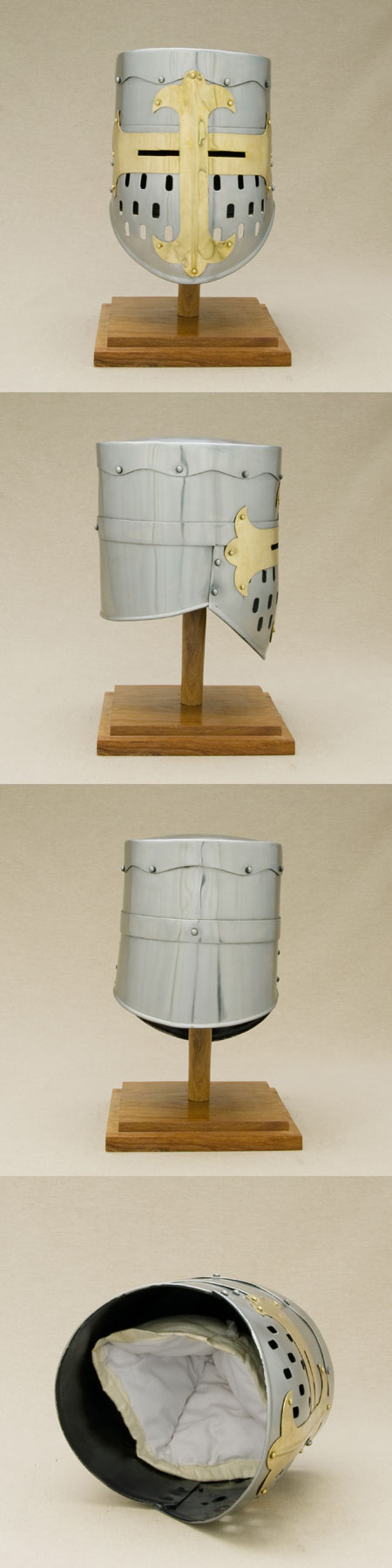 AH3831N - Schwerer Kreuzritter -Topfhelm m. Messingkreuz
