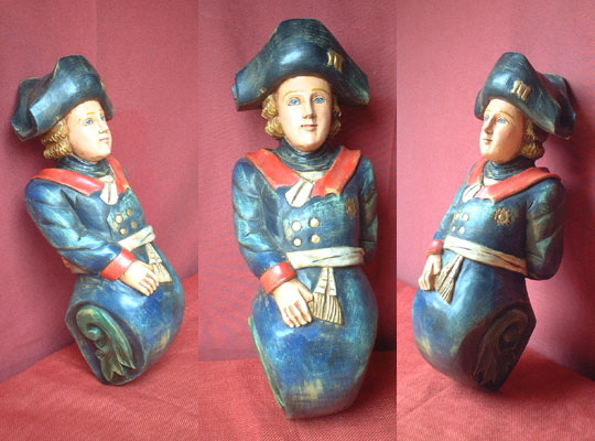 G15K - Galionsfigur handgeschnitzt Hartholz Admiral Dreispitz
