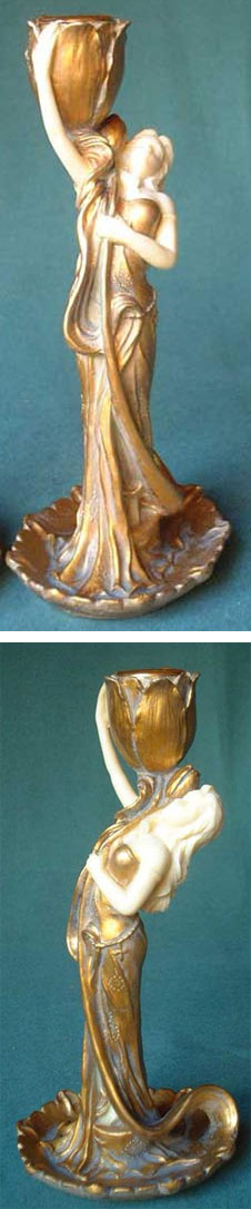H33 - Ein (1) kl. Jugendstil Leuchter,  Altgold-Imitat-Guss