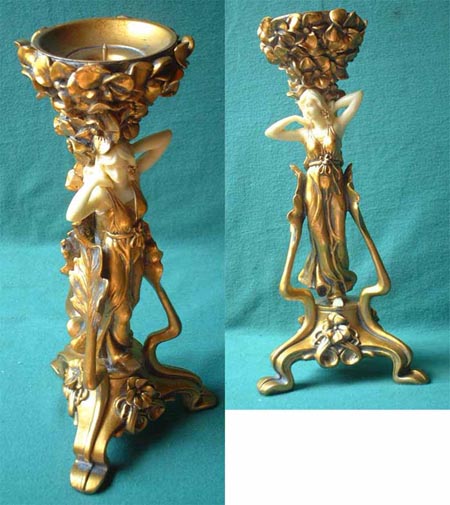H34 - Ein (1) gr. Jugendstil Leuchter,  Altgold-Imitat-Guss