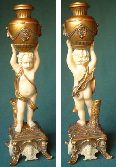 H68 - Ein (1) Kl. Barock Engels - Leuchter, Altgold-Imitat