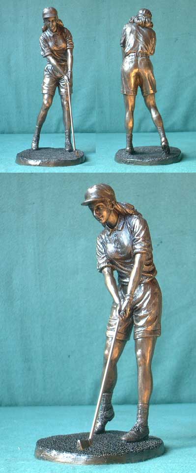 W17 - Golfspielerin, Bronze Imitat Steinguss Golf