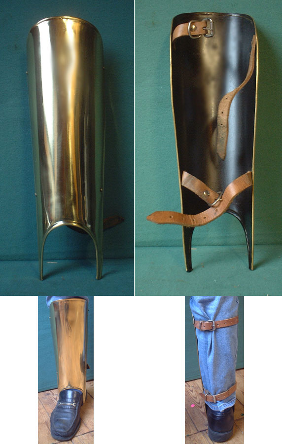 AH6014B - Medieval brass greaves f.protection of leg fronts