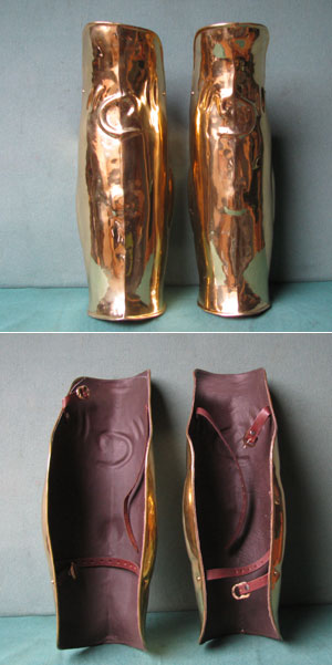 AH6121 - Greek brass greaves,legs+knee caps protected
