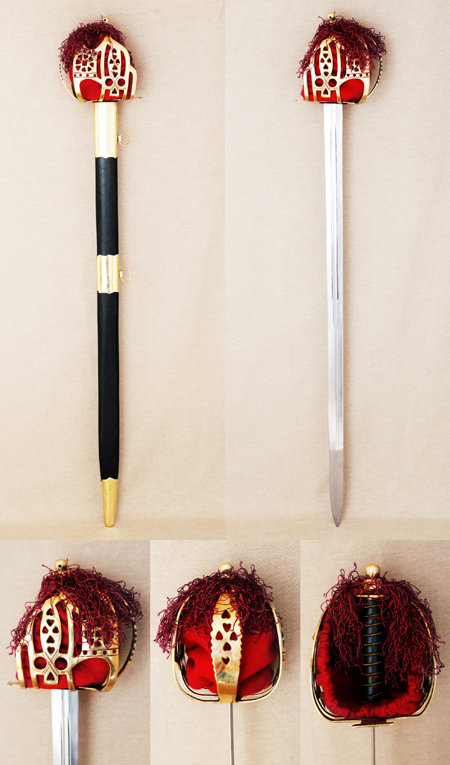 D45L - Scottish basket hilt broadsword pattern 1831 w. leather sheath
