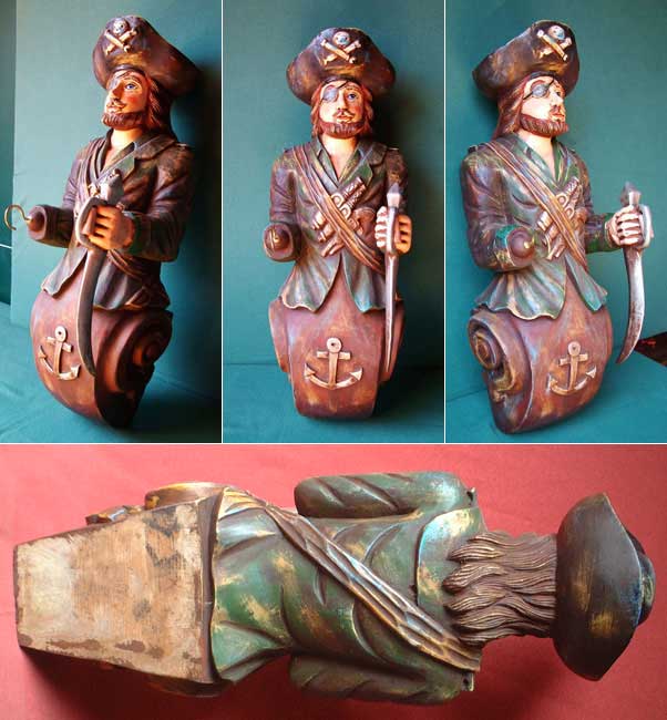 G11c - Ship's figurehead, pirate with sword, hardwood
