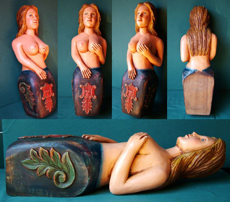 G12F - Ship's figurehead, mermaid, hardwood, carved by expert