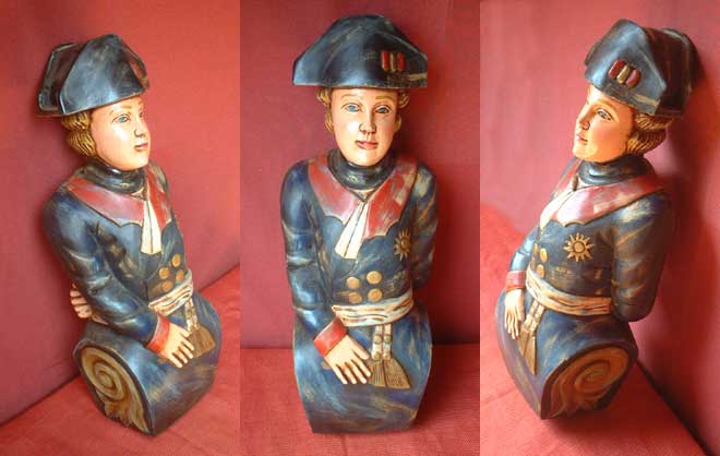 G15G - Ship's figurehead, admiral, hardwood, carved by expert