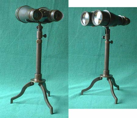 K01 - Binoculars, brass, antique style, with tripod