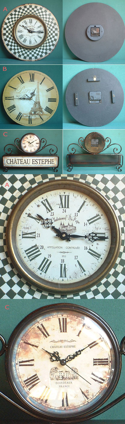 U50 - Clocks promoting French Famous Wines + the Eiffel Tower