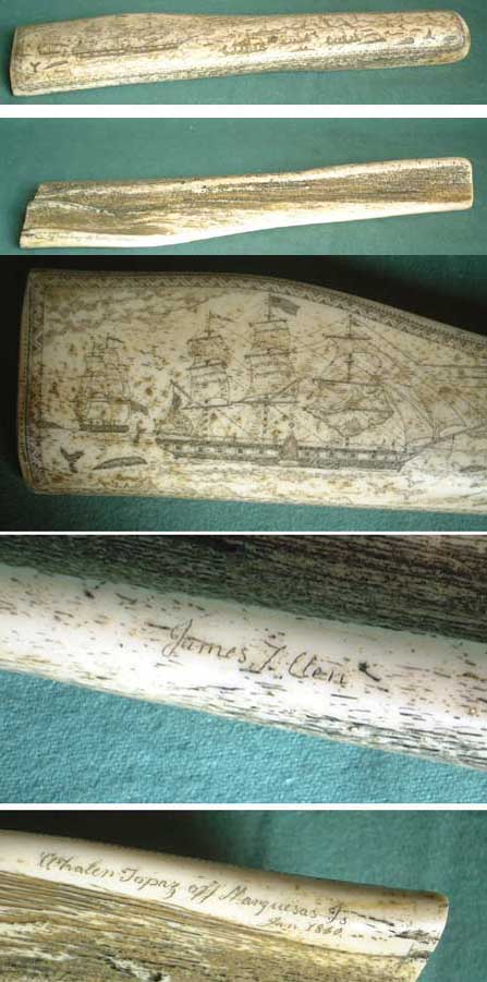 U66 - large scrimshaw whale bone reproduction,dated 1840