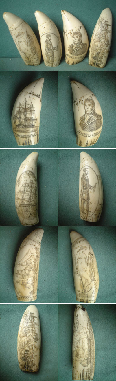 U75 - 4 Scrimshaw whale teeth resin replica