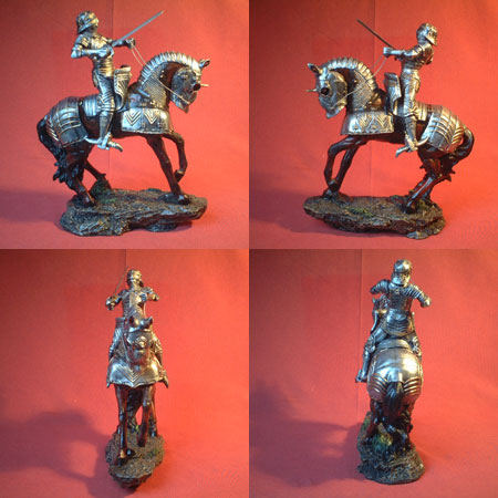 V131 - 14 inch figure medieval knight attacks with sword on horse