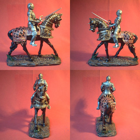 V132 - 14 inch figure medieval knight attacks with sword on horse