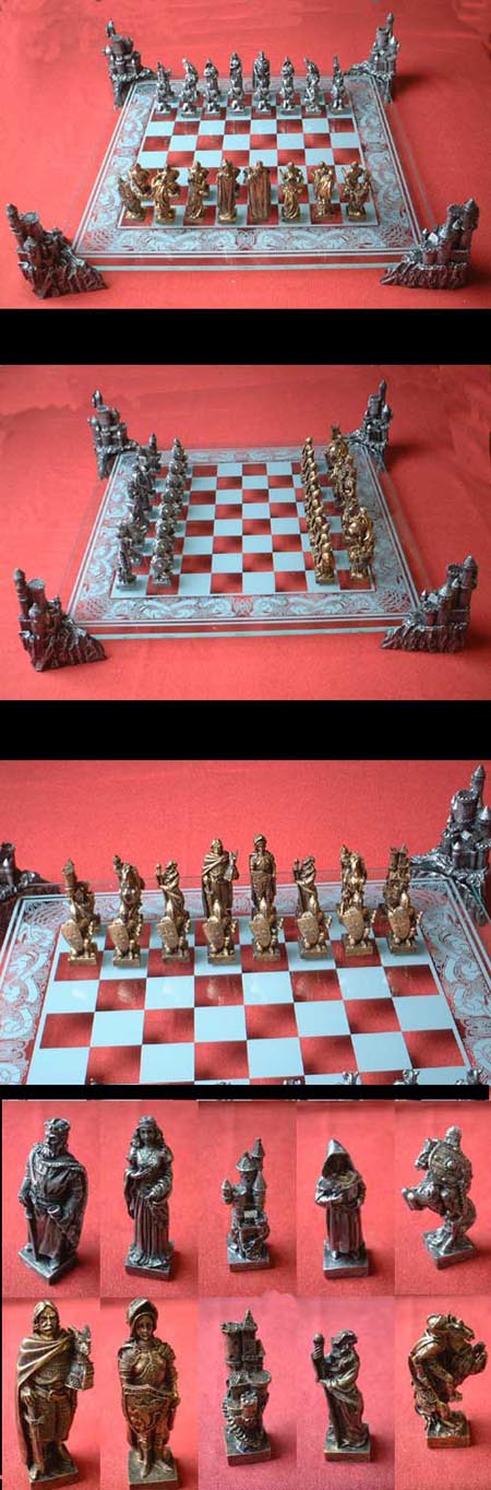 V45 - Stunning Medieval Chess Set on glass board