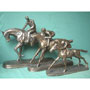 3 statues jockeys and horses bronze effect resin