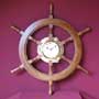 36'' antiqued boat steering wheel with inset clock